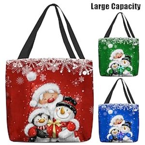 Women's Tote Shoulder Bag Canvas Tote Bag Polyester Christmas Shopping Daily Print Large Capacity Foldable Lightweight Santa Claus Character Red Blue Green miniinthebox