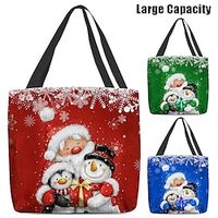 Women's Tote Shoulder Bag Canvas Tote Bag Polyester Christmas Shopping Daily Print Large Capacity Foldable Lightweight Santa Claus Character Red Blue Green miniinthebox - thumbnail