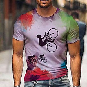 Men's Tee T shirt 3D Print Graphic Prints Bicycle Old Man Print Short Sleeve Daily Tops Casual Designer Big and Tall Round Neck Purple / Summer miniinthebox