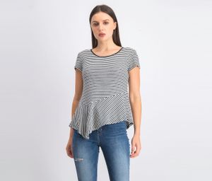Womens Petite Stripe Short Sleeve Top  Black/White