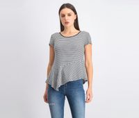 Womens Petite Stripe Short Sleeve Top  Black/White - thumbnail