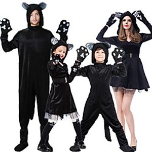 Cat Cosplay Costume Outfits Group Costume Kid's Adults' Men's Cosplay Halloween Halloween Festival / Holiday Plush Fabric Black Men's Women's Easy Carnival Costumes miniinthebox