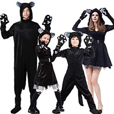 Cat Cosplay Costume Outfits Group Costume Kid's Adults' Men's Cosplay Halloween Halloween Festival / Holiday Plush Fabric Black Men's Women's Easy Carnival Costumes miniinthebox
