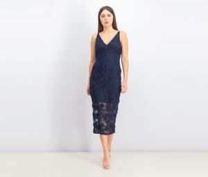Sleeveless Floral Applique Midi Dress  Navy