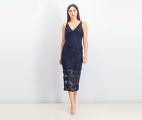 Sleeveless Floral Applique Midi Dress  Navy - thumbnail