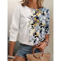 Women's T shirt Tee Floral Holiday Weekend White Print Short Sleeve Fashion Crew Neck Regular Fit Summer Lightinthebox