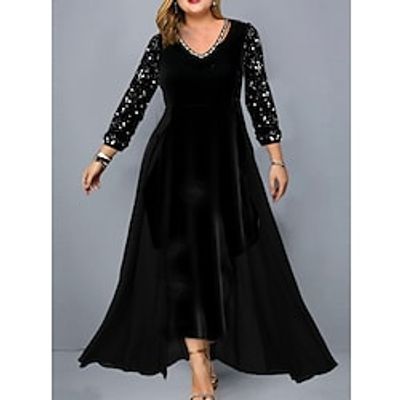 Women's Plus Size Party Dress Solid Color V Neck Long Sleeve Winter Fall Stylish Modern Maxi long Dress Formal Party Dress Lightinthebox