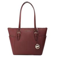 Michael Kors Charlotte Dark Cherry Large Leather Top Zip Tote Bag Purse - 93022