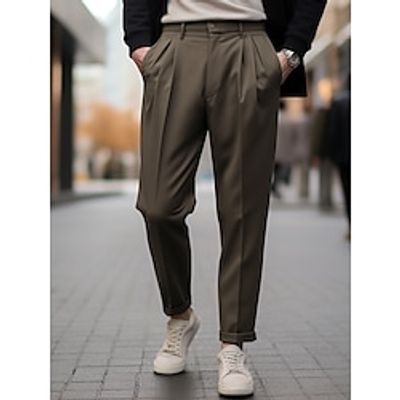 Men's Dress Pants Trousers Pleated Pants Suit Pants Pocket Plain Comfort Breathable Outdoor Daily Going out Fashion Casual Black Brown Lightinthebox