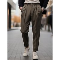 Men's Dress Pants Trousers Pleated Pants Suit Pants Pocket Plain Comfort Breathable Outdoor Daily Going out Fashion Casual Black Brown Lightinthebox - thumbnail