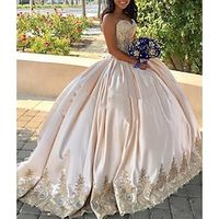 Ball Gown Quinceanera Dresses Princess Dress Formal Court Train Sleeveless Strapless Satin with Appliques 2023 Lightinthebox - thumbnail