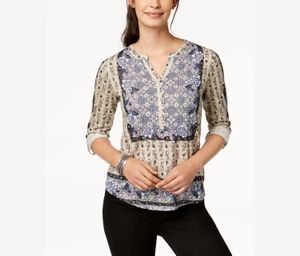 Womens Mixed-Print Utility Top  Polished Sand