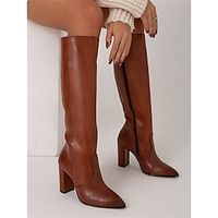Women's Boots Cowboy Boots Plus Size Heel Boots Outdoor Daily Knee High Boots Block Heel Chunky Heel Round Toe Vintage Casual Minimalism Faux Leather PU Zipper Black Brown miniinthebox Women's Boots Cowboy Boots Plus Size Heel Boots Outdoor Daily Knee High Boots Block Heel Chunky Heel Round Toe Vintage Casual Minimalism Faux Leather PU Zipper Black Brown miniinthebox