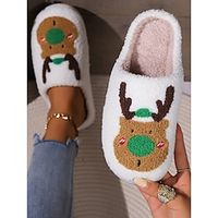 Women's Flats Slippers House Slippers Warm Slippers Fleece Slippers Party Christmas Flat Heel Round Toe Closed Toe Cute Casual Comfort Polyester Loafer Animal Patterned Embroidered Red Green Lightinthebox - thumbnail