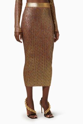Midi Skirt in Metallic Monogram Knit