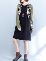 Embroidery Patchwork O-neck Loose Dresses