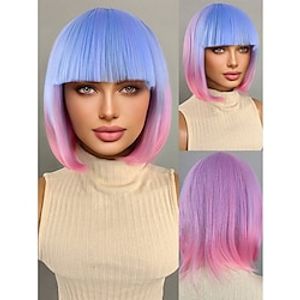 Halloween  Head Short Straight Hair Synthetic 12 Inch Colorful Cosplay Daily Party Wig with Bangs Christmas Party Wigs Lightinthebox