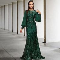 Mermaid  Trumpet Mother of the Bride Dress Elegant Sparkle  Shine Jewel Neck Sweep  Brush Train Chiffon Sequined Long Sleeve with Sequin Appliques 2022 Lightinthebox - thumbnail