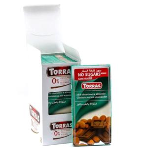 Torras Sugar Free Milk & Almond Chocolate Tablet 75 gr Carton