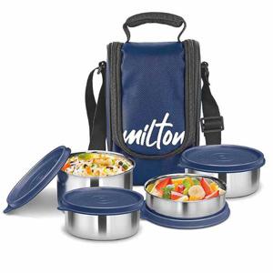 Milton Tasty 4 Stainless Steel Containers With Lunch Bag - Blue MT_TSS4_BU