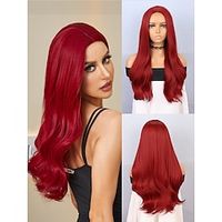 Cosplay Costume Wig Synthetic Wig Body Wave Wavy Middle Part Machine Made Wig 22 inch Wine Red Synthetic Hair Women's Red Burgundy Christmas Party Wigs Lightinthebox - thumbnail
