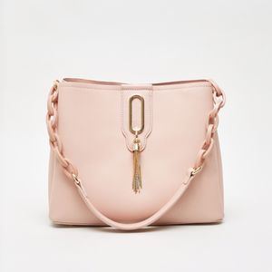 Sasha Satchel Bag with Chunky Chain and Metallic Tassel