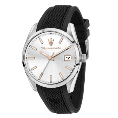 Maserati Attrazione 43Mm 3H W/Silver Dial Blk St Men'S Watch