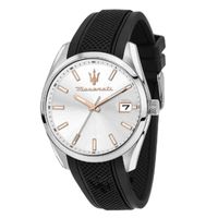 Maserati Attrazione 43Mm 3H W/Silver Dial Blk St Men'S Watch