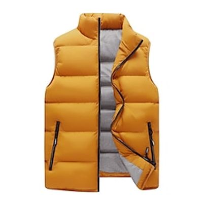 Men's Winter Coat Puffer Vest Quilted Vest Zipper Pocket Polyster Pocket Outdoor Date Casual Daily Regular Fashion Casual Warm Winter Plain Black Yellow Gray Puffer Jacket Lightinthebox