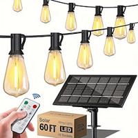 Solar String Lights Outdoor Weatherproof with Remote, Solar Powered LED Edison Bulb Outdoor String Lights for Outside Patio Backyard Fence Halloween Christmas Decorations Lightinthebox