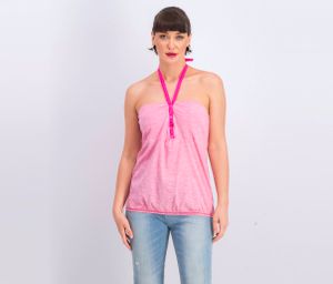 Womens Tie Neck Striped Top  PinkWhite