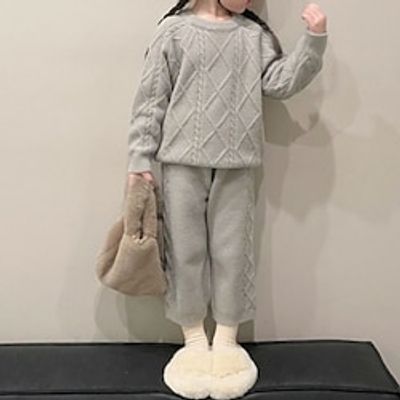 2 Pieces Kids Girls' Solid Color Pants Suit Set Long Sleeve Adorable Outdoor 7-13 Years Spring khaki Beige Grey Lightinthebox