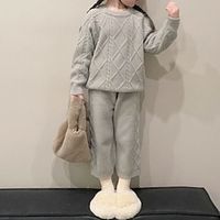 2 Pieces Kids Girls' Solid Color Pants Suit Set Long Sleeve Adorable Outdoor 7-13 Years Spring khaki Beige Grey Lightinthebox - thumbnail