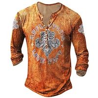 Men's T shirt Tee Henley Shirt Tee Graphic Henley Orange 3D Print Outdoor Daily Long Sleeve Button-Down Print Clothing Apparel Basic Designer Classic Comfortable miniinthebox - thumbnail