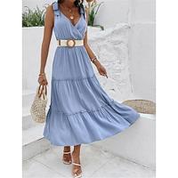Women's Casual Dress Summer Dress Slip Dress Maxi Dress Ruffle Date Vacation Streetwear Maxi V Neck Sleeveless Blue Color Lightinthebox