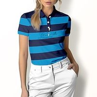 Women's Polo Shirt Golf Shirt Button Up Polo Breathable Quick Dry Moisture Wicking Short Sleeve Golf Apparel Golf Clothes Regular Fit Stripes Summer Tennis Golf Pickleball miniinthebox - thumbnail