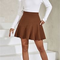 Women's Skirt A Line Mini Corduroy Pleated Black Brown Beige Skirts Ruched Elegant Fashion Casual Street Daily Fall Winter S M L Lightinthebox - thumbnail