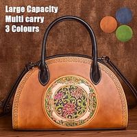 Women's Handbag Crossbody Bag Shoulder Bag Dome Bag Leather Party Daily Holiday Zipper Flower Embossed Large Capacity Waterproof Durable Color Block Flower Folk Vintage black Vintage green Vintage Lightinthebox - thumbnail