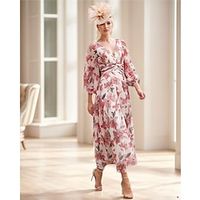 A-Line Mother of the Bride Dress Formal Wedding Guest Elegant V Neck Ankle Length Chiffon 34 Length Sleeve with Ruching Flower 2024 Lightinthebox