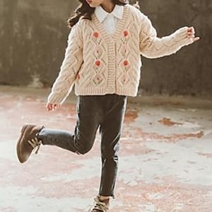 Kids Girls' Cardigan Floral School Long Sleeve Active 3-12 Years Winter Green Beige Lightinthebox