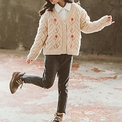 Kids Girls' Cardigan Floral School Long Sleeve Active 3-12 Years Winter Green Beige Lightinthebox