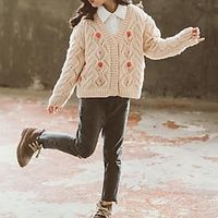 Kids Girls' Cardigan Floral School Long Sleeve Active 3-12 Years Winter Green Beige Lightinthebox - thumbnail