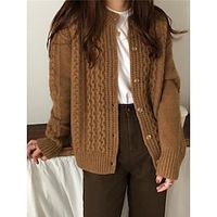 Women's Cardigan Crew Neck Cable Knit Polyester Button Knitted Fall Winter Regular Outdoor Daily Going out Fashion Streetwear Casual Long Sleeve Solid Color Brown Coffee S M L Lightinthebox - thumbnail