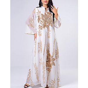 Women's Kaftan Dress Maxi long Dress White Long Sleeve Print Solid Color Embroidered Patchwork Summer Round Neck Casual 2021 S M L XL XXL Lightinthebox