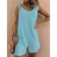 Women's Romper Pocket Solid Color V Neck Basic Daily Weekend Regular Fit Sleeveless White Yellow Blue S M L Summer Lightinthebox - thumbnail