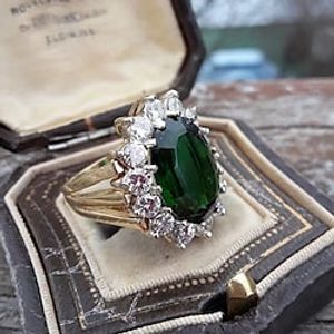 1PC Light Gold Alloy Vintage Style Ring For Women with Synthetic Emerald Jasper -Mother's Day Lightinthebox