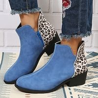 Women's Boots Combat Boots Outdoor Daily Booties Ankle Boots Winter Low Heel Chunky Heel Elegant Casual Faux Leather Zipper Leopard Color Block Black Blue miniinthebox