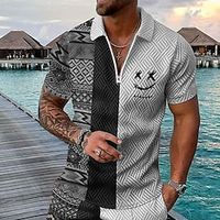 Ethnic Men's Vintage Print 3D Zip Polo Golf Polo Outdoor Daily Wear Streetwear Polyester Short Sleeve Turndown Zip Polo Shirts Red Blue Spring  Summer S M L Micro-elastic Lapel Polo Lightinthebox - thumbnail