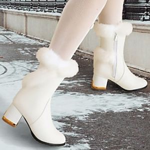 Women's Boots Snow Boots Plus Size Winter Boots Outdoor Daily Fleece Lined Knee High Boots Winter Block Heel Chunky Heel Round Toe Vintage Plush Classic PU Zipper Solid Color Black White Lightinthebox