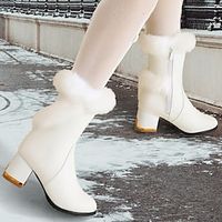 Women's Boots Snow Boots Plus Size Winter Boots Outdoor Daily Fleece Lined Knee High Boots Winter Block Heel Chunky Heel Round Toe Vintage Plush Classic PU Zipper Solid Color Black White Lightinthebox - thumbnail